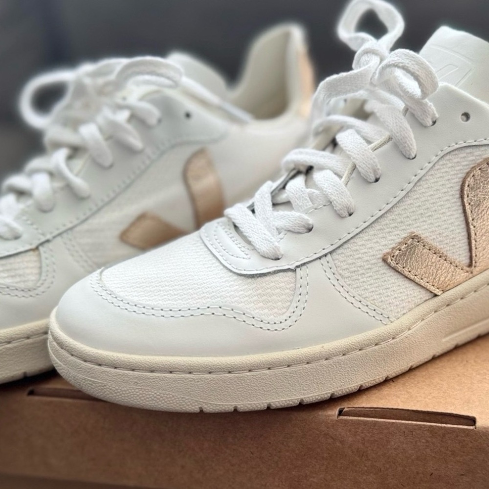 Veja White Sneakers with Gold Accent